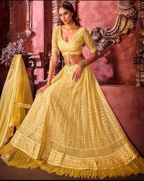 women embellished flared lehenga choli set with dupatta