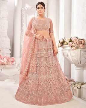 women embellished flared lehenga choli set with dupatta