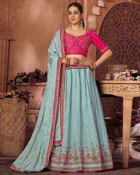 women embellished flared lehenga choli set with dupatta