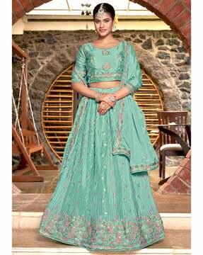 women embellished flared lehenga choli set with dupatta