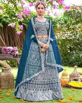 women embellished flared lehenga choli set with dupatta