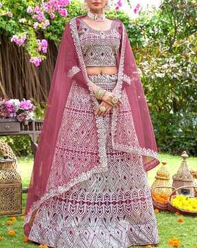 women embellished flared lehenga choli set with dupatta