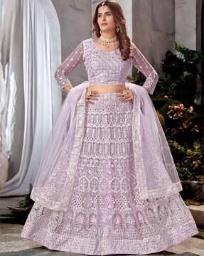 women embellished flared lehenga choli set with dupatta