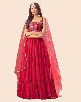 women embellished flared lehenga choli set with dupatta