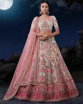 women embellished flared lehenga choli set with dupatta