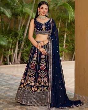 women embellished flared lehenga choli set with dupatta