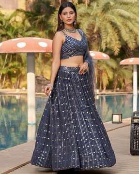 women embellished flared lehenga choli set with dupatta