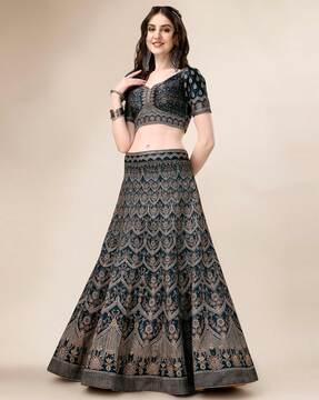 women embellished flared lehenga choli set with dupatta