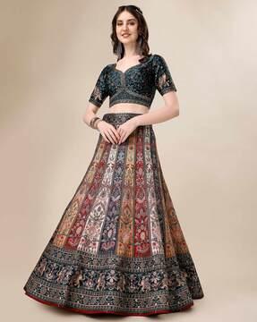 women embellished flared lehenga choli set with dupatta