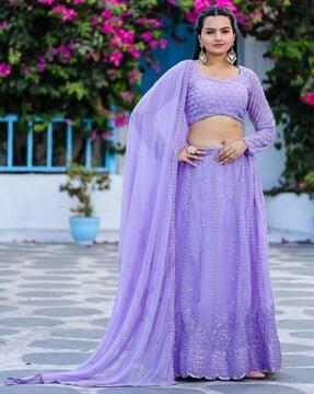 women embellished flared lehenga choli set with dupatta