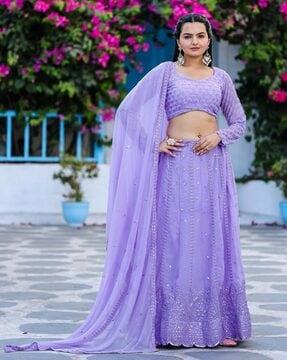 women embellished flared lehenga choli set with dupatta