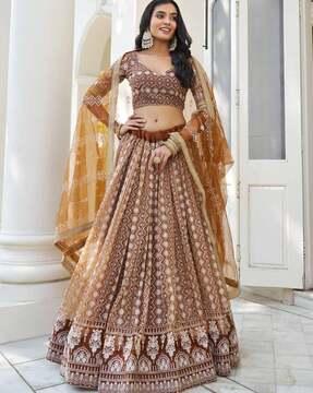 women embellished flared lehenga choli set with dupatta