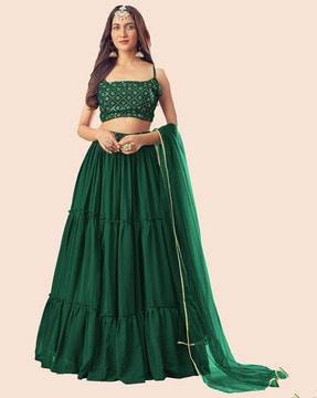 women embellished flared lehenga choli set with dupatta