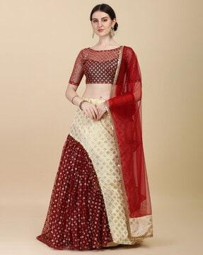 women embellished flared lehenga choli set with dupatta