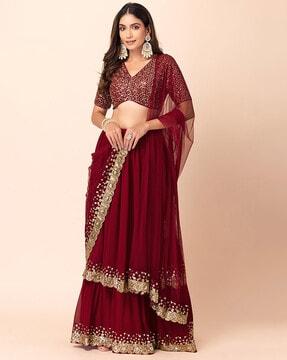 women embellished flared lehenga choli set