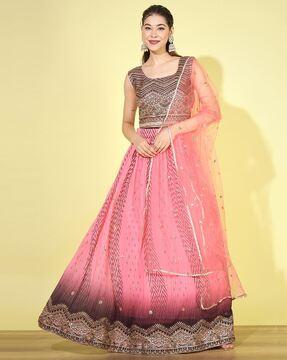 women embellished flared lehenga choli with dupatta