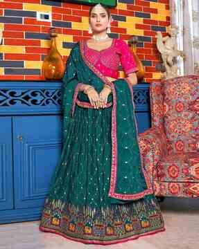 women embellished flared lehenga with choli & dupatta