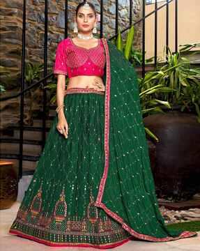 women embellished flared lehenga with choli & dupatta