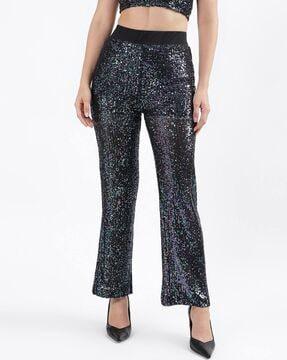 women embellished flared trousers