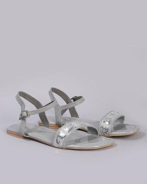 women embellished flat sandals with slingback