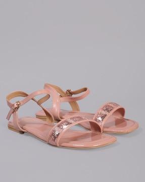 women embellished flat sandals with slingback