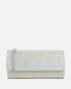 women embellished foldover clutch with detachable strap