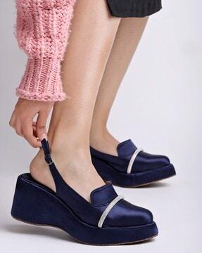 women embellished forefoot mule wedges with buckle fastening