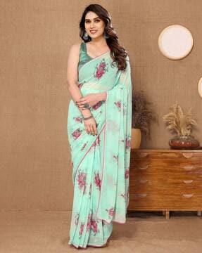 women embellished georgette pre-stitched saree