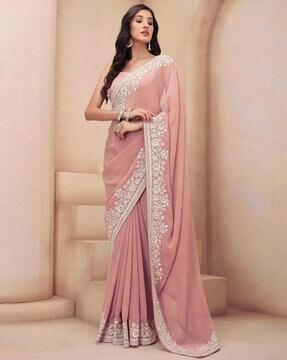 women embellished georgette saree with blouse piece