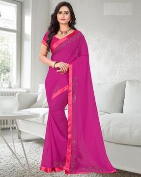 women embellished georgette saree with patch border