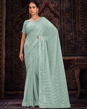 women embellished georgette saree with sequin accent