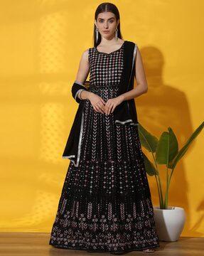 women embellished gown with dupatta