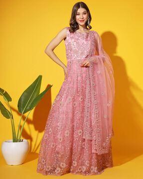 women embellished gown with dupatta