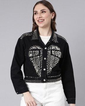 women embellished jacket with flap pockets