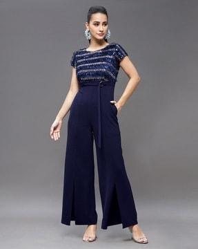 women embellished jumpsuits with zip closure