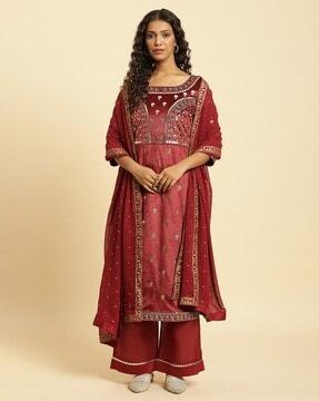 women embellished kurta with pants & dupatta