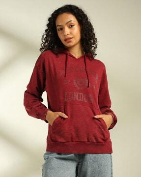 women embellished logo regular fit hoodie