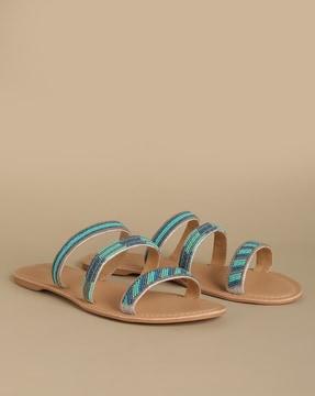 women embellished multi-strap slip-on sandals