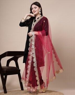 women embellished net dupatta