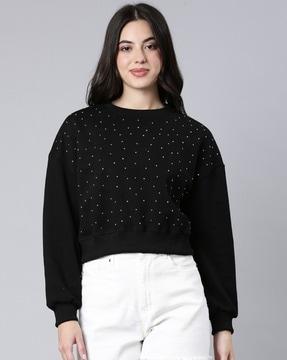 women embellished oversized crop sweatshirt