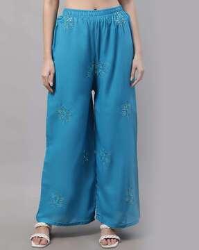 women embellished palazzos with elasticated waist