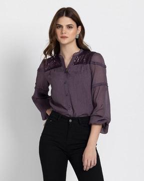 women embellished regular-fit button down shirt