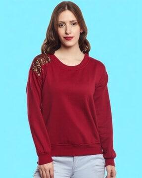 women embellished regular fit crew-neck sweatshirt