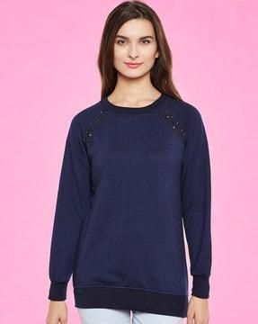 women embellished regular fit crew-neck sweatshirt