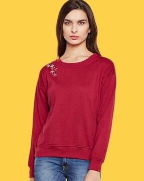 women embellished regular fit crew-neck sweatshirt