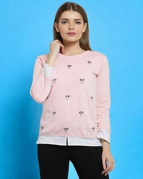 women embellished regular fit crew-neck sweatshirt