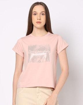 women embellished regular fit crew-neck t-shirt