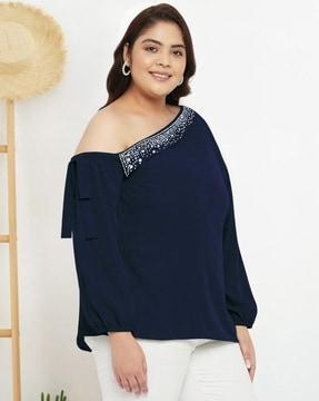 women embellished regular fit one-shoulder tunic