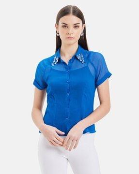 women embellished regular fit shirt