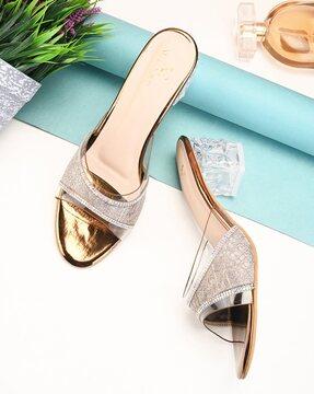 women embellished regular fit slip-on chunky heeled sandals
